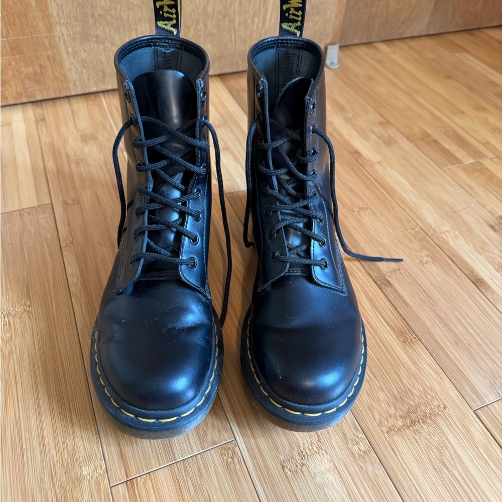 Dr. Martens Black Combat Boots with Yellow Stitching